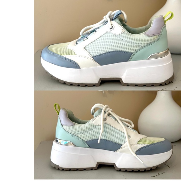 MICHAEL MK Platform Sneaker Pastel Blues and Silver Size 7 EUC - Picture 9 of 15